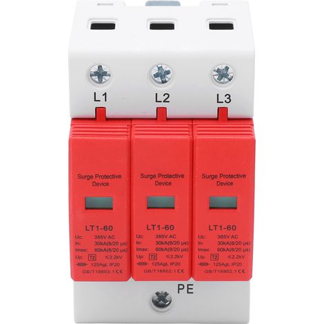 Dispositif de protection contre les surtensions triphasé, parafoudre, montage sur rail 36 mm, 385 V CA (1/5)