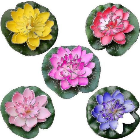 5 nénuphars artificiels flottants Eva Lotus, décoration de bassin, 10 cm (rouge/jaune/bleu/rose/rose clair)-AquaForge (1/4)