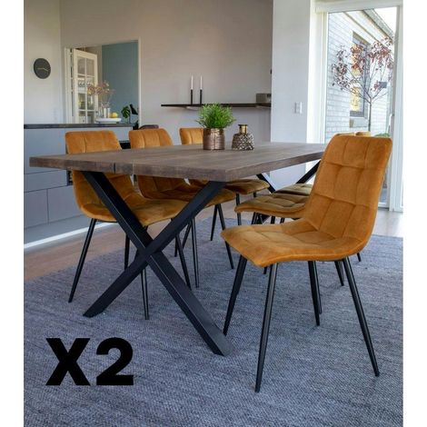 Chaise de salle à manger moutarde motif damier (lot de 2) TARAZ (1/5)