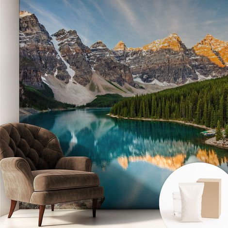 Papier peint intissé mural avec colle pour salon et chambre Décoration murale rapide - Colle incluse gratuite Reflet de montagne 250x250 cm (1/5)