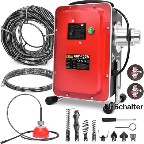 400W 450U/min Elektrische Rohrreinigungsmaschine mit FI-Schalter für Ø30-100mm Rohrleitungen Rohrreinigungsspirale Ø10mm 5M, 16mm 18,5M Spiralen, Rohrreinigungsgerät Rohrreiniger Abflussreiniger