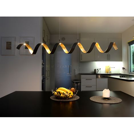 Ausgefallene LED Pendelleuchte HELIX Schwarz / Gold, Breite 125cm