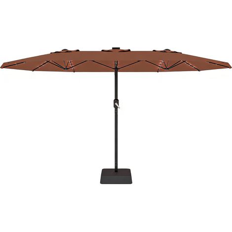 Parapluie de Terrasse Rectangulaire 15FT, Luminaires Solaires, Base Incluse,Parapluie à Manivelle, 48 LED, Protection UV, Marron (1/5)