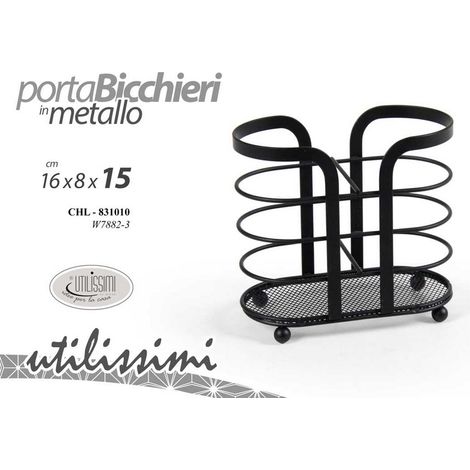 PORTA BICCHIERI DOPPIO IN METALLO NERO 16 X 8 X H15 CM