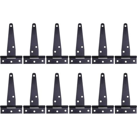 12 pièces Charnière en t robuste noirs Charnières de portes en bois ou portes métalliques fer antirouille charnières de porte de grange (4 Pouces) (1/5)