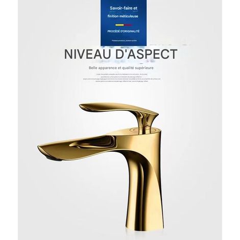 Robinet de Lavabo Bas Style Feuille d'Érable Doré, Mitigeur Eau Froide et Chaude, Salle de Bain (1/4)