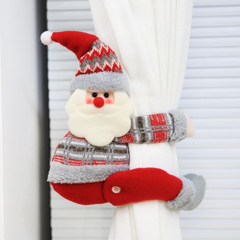Attache de rideau 2 pièces, boucle de rideau en peluche Père Noël, pince à rideau de poupée de Noël, décoration de maison de Noël