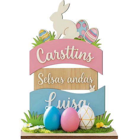 Rabbit Ornament - Wooden Easter Egg Decoration - Pink Bunny Figurine for Desktop Mantel Table - 23 Cm - 1 Piece (1/5)