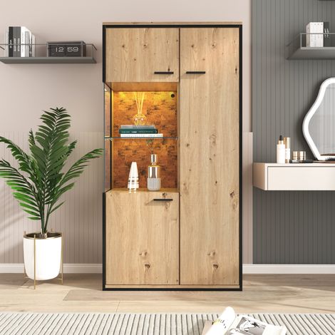 Modernluxe – Vitrine scandinave avec LED 3 portes 8 compartiments – MDF 88x39x160cm – Stable et étanche à l'humidité – Charnières en acier inoxydable