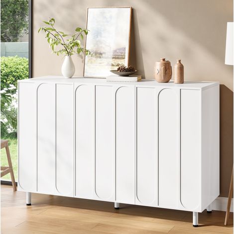 Zapatero/aparador de 120x37x80 cm con 3 puertas, estantes ajustables, bisagras amortiguadas, acabado - blanco (1/5)