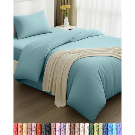 Housse de Couette 135x200cm, Drap Housse 90x190cm et Taie d'oreiller 50x75cm - Microfibre brossée Polyester Douce (Spa Blue) (1/5)