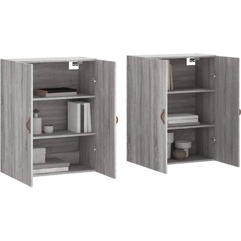 Meuble de Rangement Mural 2 Pièces, Couleur Gris Sonoma, Dimensions 69,5 x 34 x 90 cm, Étagère Murale de Stockage pour Salon, Chambre et Bureau (1/5)