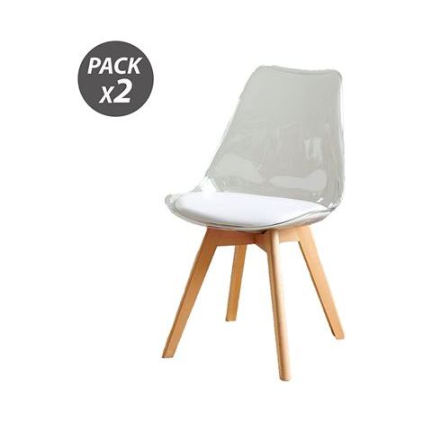 Muvip pack 2 sillas design d1000 - patas macizas de madera - cojin acolchado en la base - color blanco