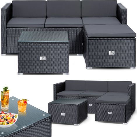 Kesser – Canapé de jardin 3 places en polyrotin – Ensemble 4 personnes avec fauteuils, tabouret et table d'appoint – Résistant aux intempéries (1/5)