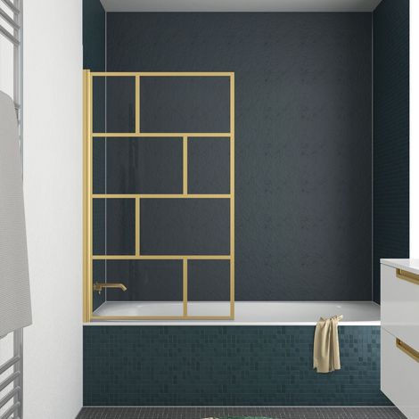 Parete da vasca pieghevole 80x140cm Serigrafia a Mattoni - Oro Dorato Spazzolato - GOLDY BLOCKS (1/5)