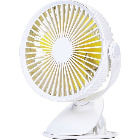 Ventilatore compatto a clip, di colore bianco latte, con porta USB, batteria da 4000 mAh, 4 velocità e fino a 14 ore di autonomia. (1/5)