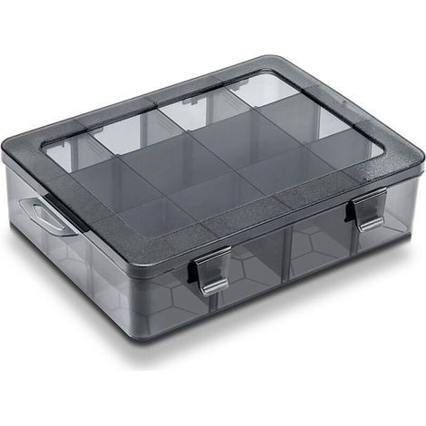 Werkzeugaufbewahrungsbox und Organizer, Box für Kleinteile, Box für Bohrmaschinenzubehör, Gitterbox – 12 große Fächer, herausnehmbare Trennwand (1/5)