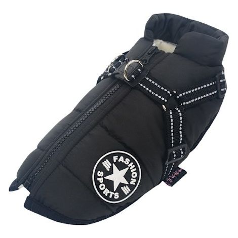 Giacca calda e impermeabile con pettorina per cani, invernale, comoda in cotone, gilet trapuntato per cani di piccola e media taglia, nero-FF- Nero (1/5)