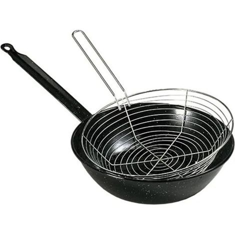 Padella friggitrice con cestello e Diametro da 24 cm - Pentola friggitrice con rivestimento antiaderente in ceramica adatta sia per il fornello a gas (1/5)