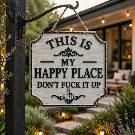 Panneau vintage Happy Place, créatif, original et pratique - Format moyen - 30 x 30 cm