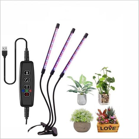 Lampe de culture LED pour plantes, 30W 60 LEDs avec 3 minutages automatiques (3H/9H/12H), col de cygne ajustable à 360 degrés, lumière à spectre complet à trois têtes pour plantes d'intérieur (1/5)
