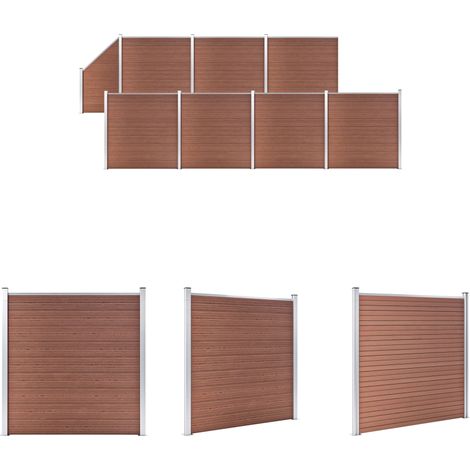 The Living Store -  WPC Zaun-Set 7 Quadrate + 1 Schräge 1311x186 cm Braun (1/5)