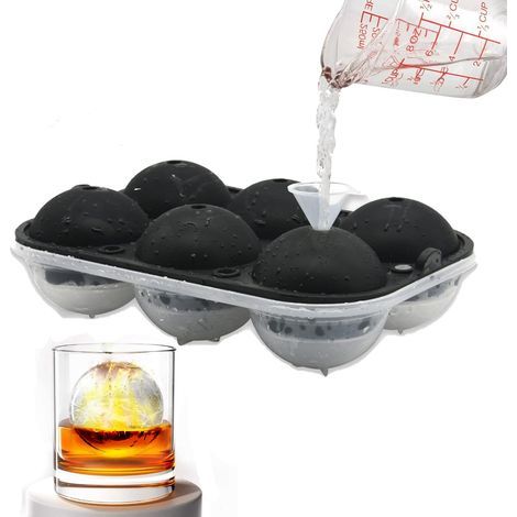 XL 6cm Silicone Ice Cube Mold with Lid – Ideal for Jelly, Milk, Juice, Chocolate, Cocktails, Whiskey and Plastic Funnel (6) Large Black Ice Cube Molds (1/5)