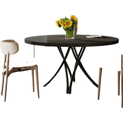 Mesa de comedor redonda para 4-6 personas, color negro. (1/2)
