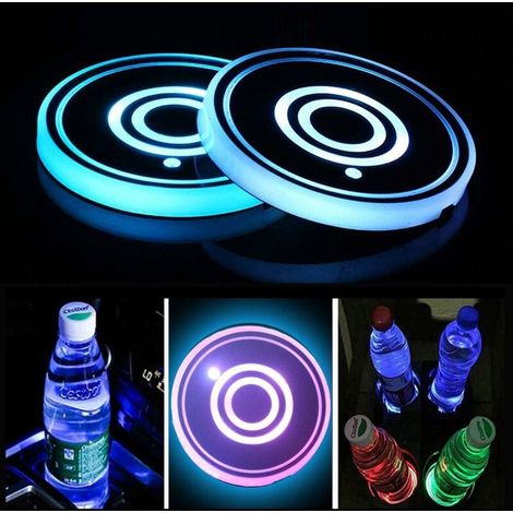 Lot de 2 porte-gobelets LED, sous-verres de voiture LED avec coussin de tasse luminescent 7 couleurs, tapis de tasse de charge USB pour accessoires de dessous de verre, décoration intérieure, lumière (1/4)