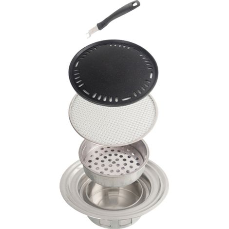 Barbecue en acier inoxydable, barbecue au charbon, petit barbecue au charbon rond pour camping extérieur, plaque de barbecue, usage domestique et commercial (1/5)