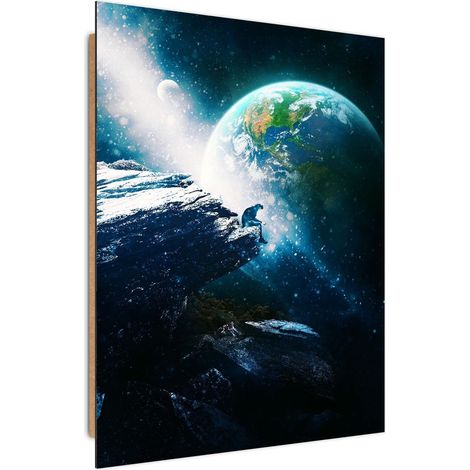 Tableau bois nostalgie espace - 50 x 70 cm (1/5)