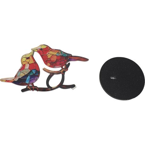 Oiseaux sur une branche - Décoration artisanale en acrylique coloré et vif - Statuette plate d'animal pour bureau ou maison - 2 oiseaux (1/5)