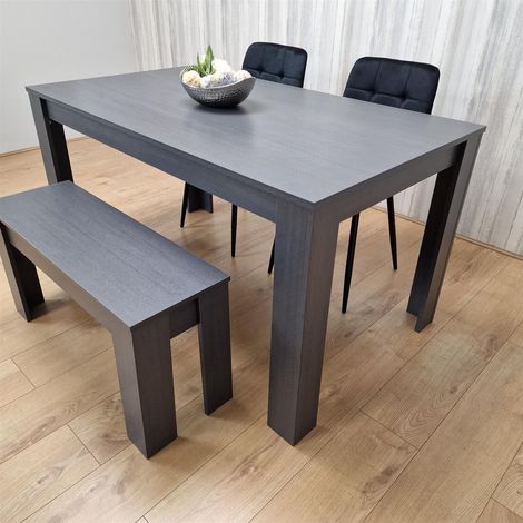 Dining Table and  2 Chairs With Bench  Black Dark Grey Velvet Chairs Wood Dining Set Furniture (1/5)
