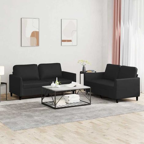 vidaXL 2-tlg. Sofagarnitur mit Kissen Schwarz Kunstleder (1/5)