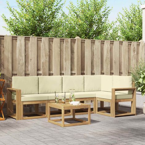 vidaXL Outdoor-Sofagarnitur 6 pcs Weiß und Creme Massivholz Akazie (1/5)