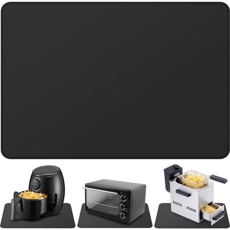 Heat Resistant Air Fryer Mat, Fireproof Silicone Mat for Kitchen Countertop, Countertop Protector, Non-Slip and Waterproof (40 x 60cm, Black) (1/4)