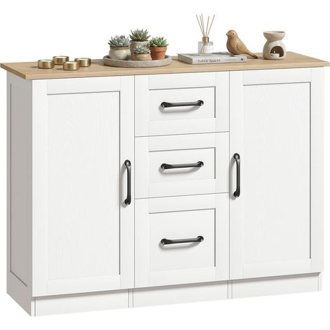 Rangement organisé au quotidien, buffet blanc et bois naturel, 110x35x80,4 cm pour salon ou salle à manger (1/5)