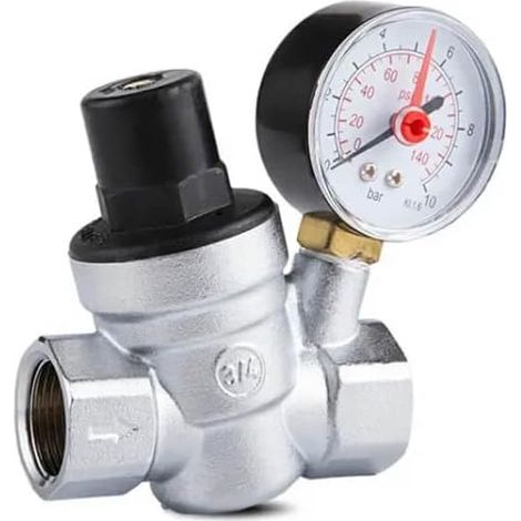 Water Pressure Reducer with Pressure Gauge Chrome Brass for Water Filter and Gas Heater DN20 (1/5)