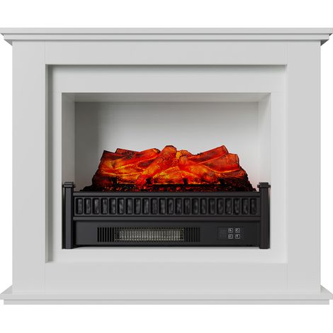 Chimenea Eléctrica Brasas Kit Marco Blanco y Calefactor Decorativo de Pared Kekai Bairon 90x30x75 cm 3 Niveles Control Remoto (1/5)