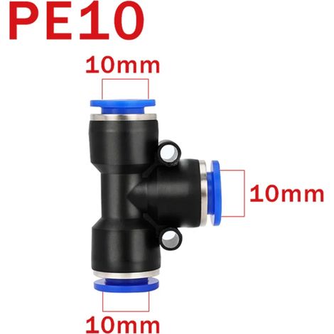 (PE-10-10PCS) Raccord rapide en T pour tuyau d'air pneumatique, réducteur 3 voies en forme de T, connecteur de tuyau en plastique (1/5)