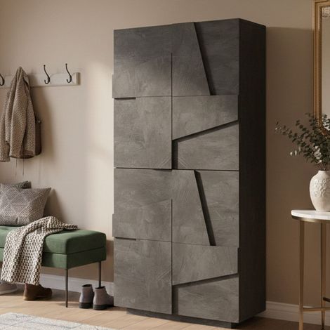Dmora - Schuhschrank Dlerd, Mehrzweckschrank mit 4 Flügeltüren, Eingangsschuhregal, 100 % Made in Italy, cm 81x38h167, Slate (1/5)