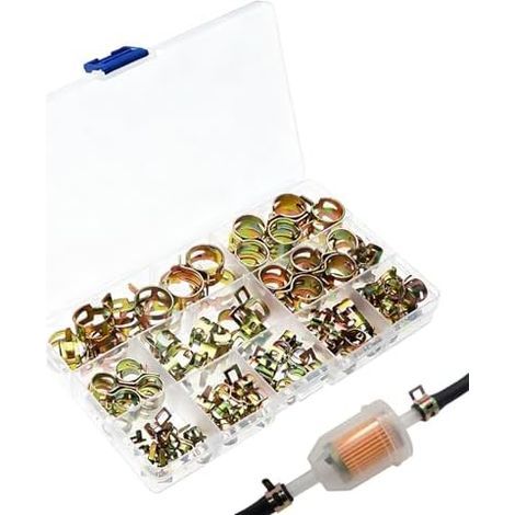 Schlauchschellen-Set – 100 verstärkte Teile, 10 Größen von Metallschläuchen für Auto, Mechaniker, Heimwerker, Techniker, Boot, Sanitärinstallationen, Rasenmäher (1/5)