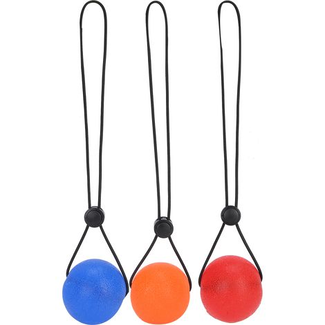 Lot de 3 balles de massage en silicone pour rééducation des mains et poignets - orange (20°), rouge (25°), bleu (30°) (1/5)