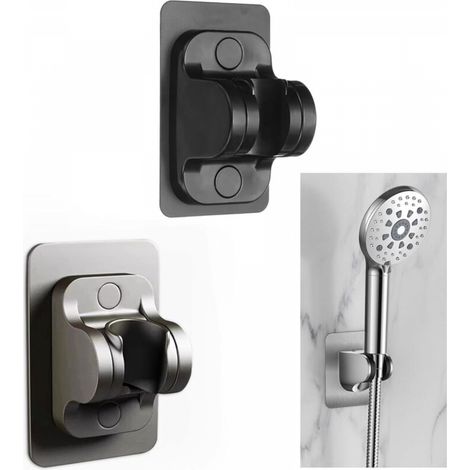 Lot de 2 supports de pommeau de douche universels, noirs et argentés, auto-adhésifs, sans perçage, pour carrelage, verre et métal, avec réglage 3D (1/5)