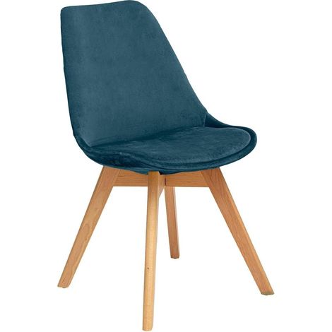 Créateur d'Intérieur Baya Chair en velours bleu canard et hêtre - Idéale pour la salle à manger, la cuisine, le bureau ou le salon - Coussin intégré confortable (1/5)