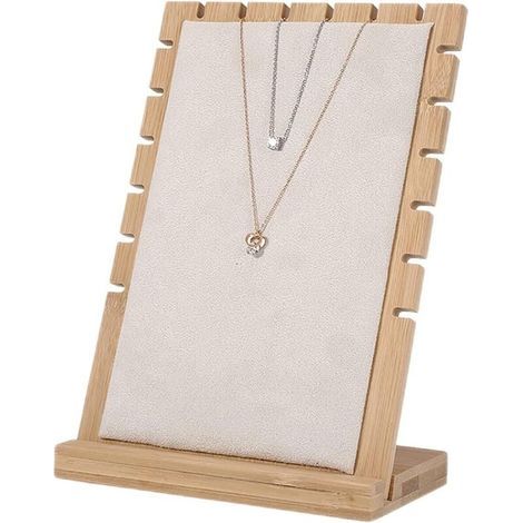 Espositore per gioielli in legno per collane, bracciali e ciondoli, porta gioielli ecologico, supporto per gioielli a S, porta collane (beige) (1/5)
