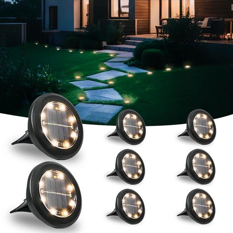 8-Pack 8 LED Outdoor Solar Lights, Warm White Garden Lighting, Waterproof LED Spotlights, Decorative Solar Panel Lights for Lawn, Path, Driveway, Patio, Ground (1/5)