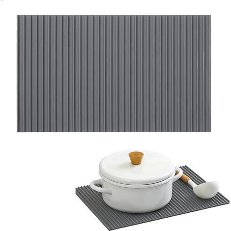 Tapis Égouttoir Silicone, Tapis de Séchage pour Vaisselle Antidérapant, Tapis d'Évier pour Protection et Drainage, Sous-Plat pour Planche à Découper, Gris 30x18 cm (1/5)