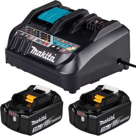 MAKITA Pack de 2 Batteries Li-Ion 18V 3Ah BL1830B + Chargeur rapide DC18RE