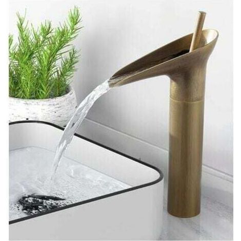 Rubinetto da bagno in bronzo antico, rubinetto per lavabo a cascata, miscelatore monocomando alto per lavabo con valvola in ceramica